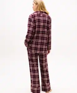 Tommy Hilfiger Essential Flannel Long Sleeve Pyjama Set Tartan Reiker Burgundy