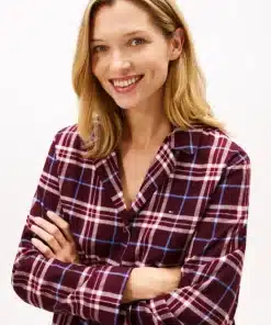 Tommy Hilfiger Essential Flannel Long Sleeve Pyjama Set Tartan Reiker Burgundy