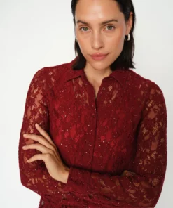 Mos Mosh Kether Lace Sequin Shirt Biking Red