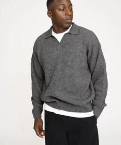 Resteröds Kane Wool Polo Knit Gray
