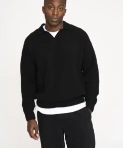 Resteröds Kane Wool Polo Knit Black
