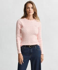 Gant Woman Stretch Cotton Cable C-Neck Apricot Pink