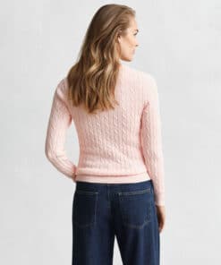 Gant Woman Stretch Cotton Cable C-Neck Apricot Pink