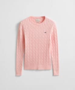 Gant Woman Stretch Cotton Cable C-Neck Apricot Pink