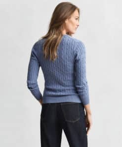 Gant Woman Stretch Cotton Cable V-neck Faded Denim