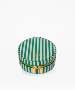 Fenella Smith Round Jewellery Case Green And lilac Stripe