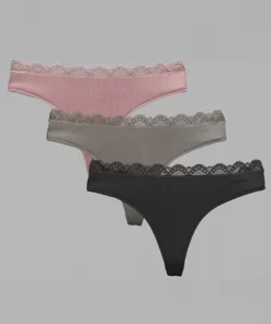 Calvin Klein 3 Pack Thongs - Micro Stretch with Lace Black/Cedar/Attract