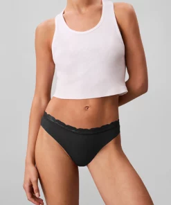 Calvin Klein 3 Pack Thongs - Micro Stretch with Lace Black/Cedar/Attract