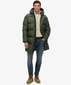 Superdry Hooded Sports Puffer Mid Jacket Dark Moss Green