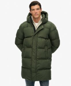 Superdry Hooded Sports Puffer Mid Jacket Dark Moss Green