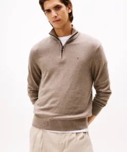 Tommy Hilfiger Half Zip Mock Neck Sweater Coastal Taupe Heather