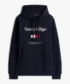 Tommy Hilfiger Logo Embroidery Flex Fleece Hoody Navy Blue