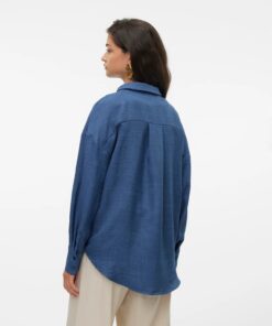 VMMELANEY Queeny Ls Shirt WVN Noos Blue Dark Denim