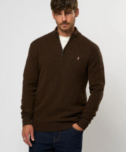 Axel Lambswool Knit Half-zip Dark Brown Melange