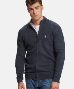 Alfie Lambswool Knit Full zip Navy Melange