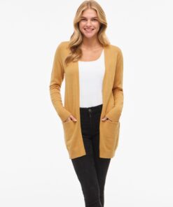 Vila Viril Open Knit Cardigan Amber Gold