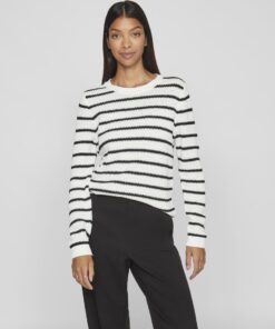 Vila Vidalo O-Neck Ls Stripe Knit Top White Alyssum