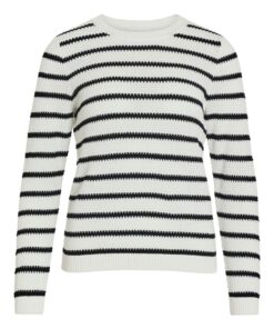 Vila Vidalo O-Neck Ls Stripe Knit Top White Alyssum