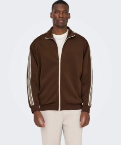 Only & Sons Onsriber Ls Zip Stripe Track Sweat Potting Soil