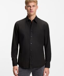 Regular Fit Shirt in Cotton Poplin Black