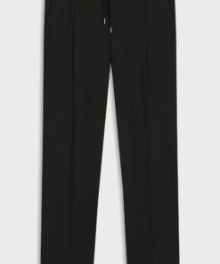 Slim Fit Trousers in Twill Fabric with Drawstring Waist Black