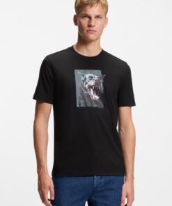 Cotton Jersey T-Shirt with Animal Artwork Black