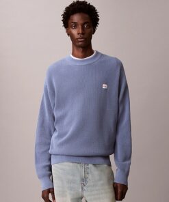 Calvin Klein Jeans Cotton Waffle Knit Jumper Dusty Sailor Blue