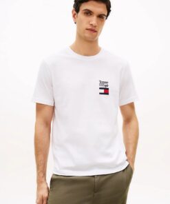Tommy Hilfiger Logo Embroidery Jersey Crew Neck T-Shirt White