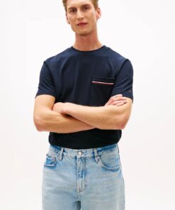 Tommy Hilfiger Global Stripe Pique Pocket Tee Navy Blue