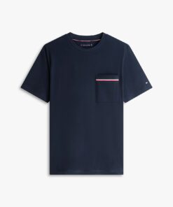 Tommy Hilfiger Global Stripe Pique Pocket Tee Navy Blue