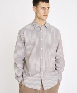 Resteröds Shirt Davis Cotton Brown with Stripes