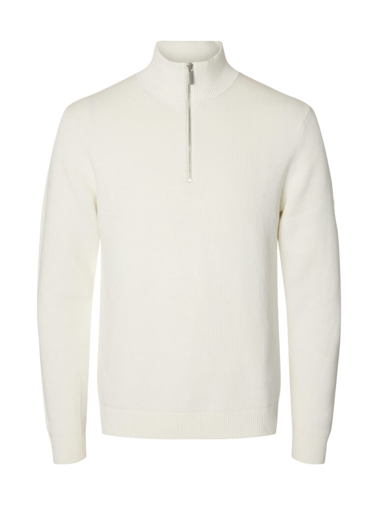 Selected Men Slhdane Ls Structure Half Zip White