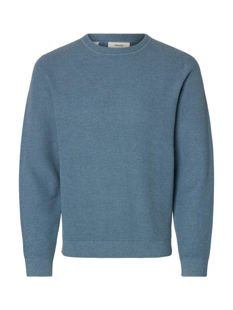 Selected Men Slmross Ls Knit Structure Crew Neck Blu Mirage