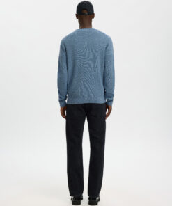 Selected Men Slmross Ls Knit Structure Crew Neck Blu Mirage