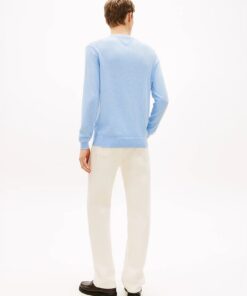 Tommy Hilfiger Flag Embroidery Crew Neck Jumper Vessel Blue Heather