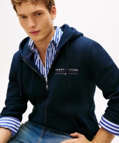 Tommy Hilfiger Logo Terry Zip Hoody Navy Blue