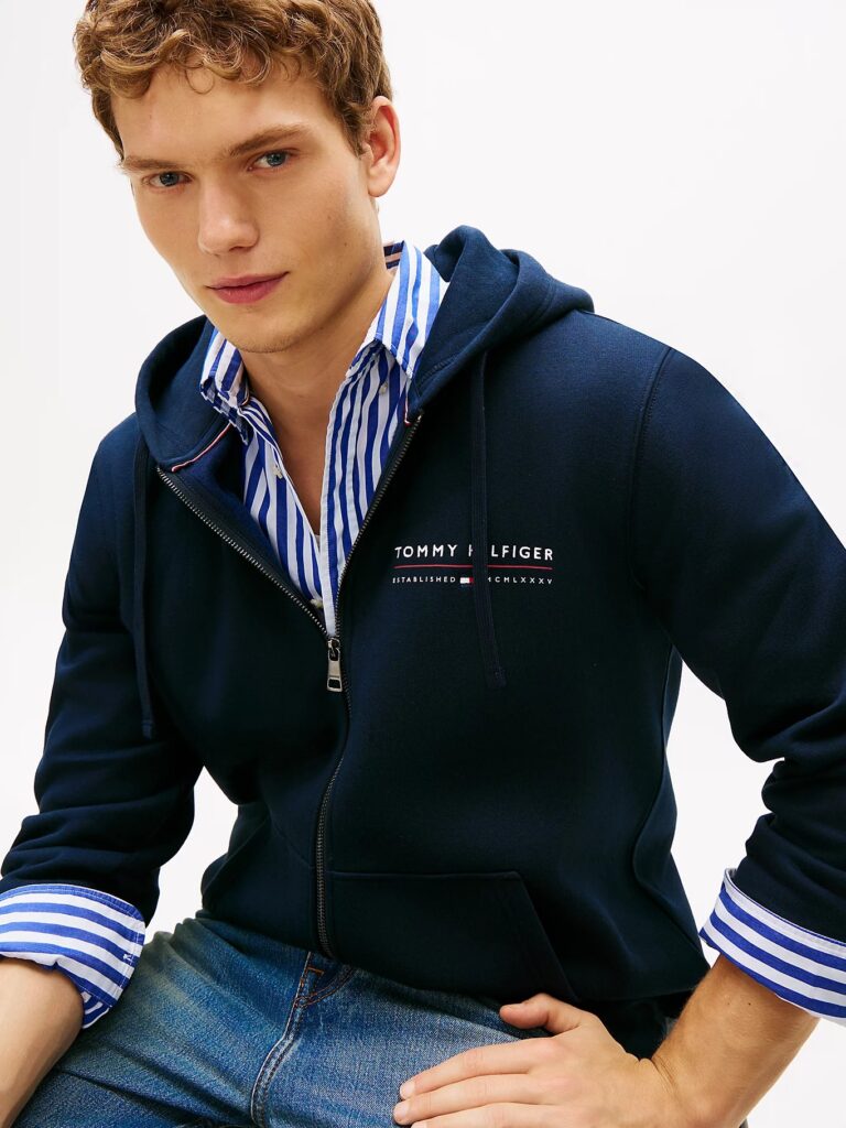 Tommy Hilfiger Logo Terry Zip-Thru Hoody Navy Blue