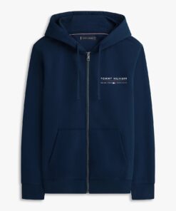 Tommy Hilfiger Logo Terry Zip-Thru Hoody Navy Blue