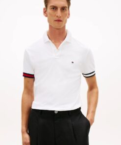 Tommy Hilfiger Slim Fit Interlock Knit Tipped Polo Shirt White