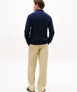 Tommy Hilfiger Textured Quarter Zip Mock Neck Jumper Navy Blue