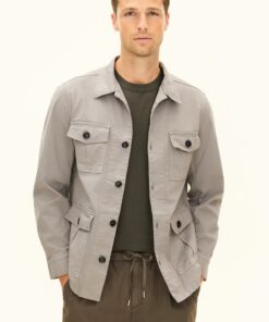 Oscar Jacobson Regular Fit Safari Cotton Twill Overshirt Green