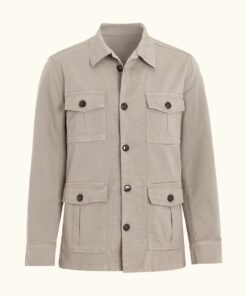 Oscar Jacobson Regular Fit Safari Cotton Twill Overshirt Green