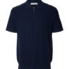 Selected Homme SLMCran Knit Structure Zip Polo Navy Blazer