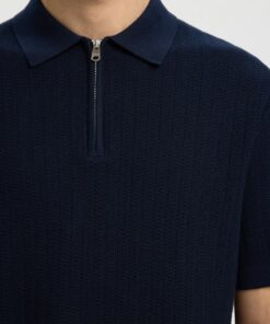 Selected Homme SLMCran Knit Structure Zip Polo Navy Blazer