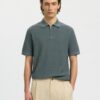 Selected Homme SLMCran Knit Structure Zip Polo Balsam Green