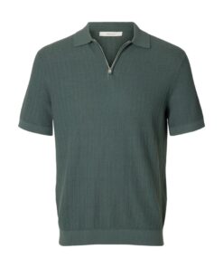 Selected Homme SLMCran Knit Structure Zip Polo Balsam Green