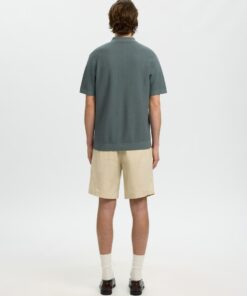 Selected Homme SLMCran Knit Structure Zip Polo Balsam Green