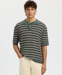Selected Homme SLHDane Knit Color Structure Polo Balsam Green