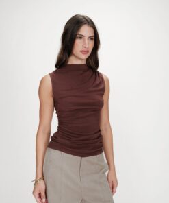 Grace & Mila Draped Sleeveless Top Valley Chocolat