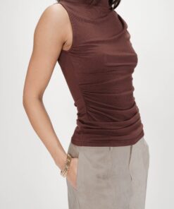 Grace & Mila Draped Sleeveless Top Valley Chocolat